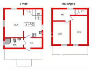 Дом 78м², 2-этажный, участок 2 сот.  