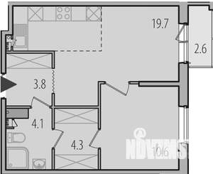 1-к квартира, на длительный срок, 43м2, 4/5 этаж