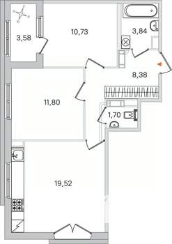 2-к квартира, вторичка, 56м2, 2/4 этаж