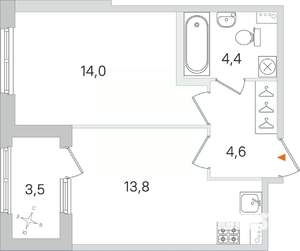 1-к квартира, строящийся дом, 37м2, 4/4 этаж