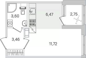 Студия квартира, строящийся дом, 27м2, 3/4 этаж