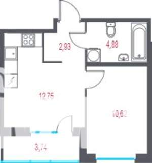 1-к квартира, вторичка, 33м2, 2/7 этаж