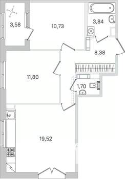 2-к квартира, строящийся дом, 58м2, 4/4 этаж