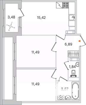 2-к квартира, вторичка, 51м2, 2/4 этаж