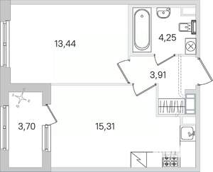 1-к квартира, строящийся дом, 39м2, 2/4 этаж