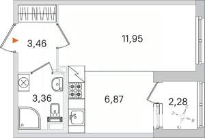 Студия квартира, вторичка, 26м2, 1/4 этаж