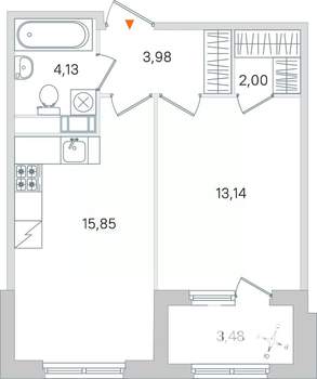 1-к квартира, вторичка, 41м2, 2/4 этаж