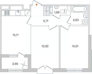 2-к квартира, вторичка, 57м2, 4/4 этаж