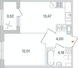 1-к квартира, строящийся дом, 34м2, 3/4 этаж