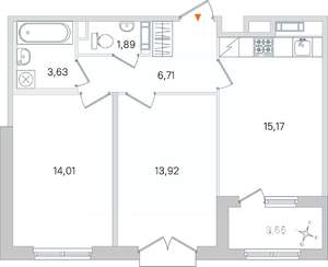 2-к квартира, вторичка, 57м2, 4/4 этаж