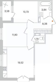 2-к квартира, строящийся дом, 56м2, 3/4 этаж