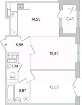 2-к квартира, строящийся дом, 52м2, 4/4 этаж