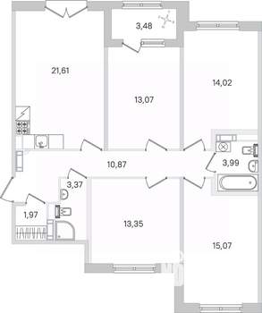 4-к квартира, строящийся дом, 99м2, 3/4 этаж