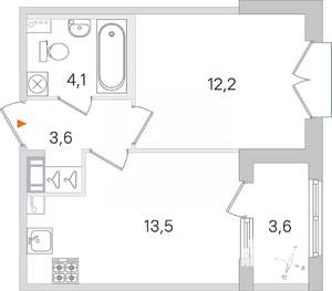 1-к квартира, строящийся дом, 33м2, 4/4 этаж