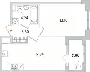 1-к квартира, строящийся дом, 38м2, 1/4 этаж