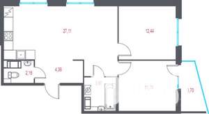 2-к квартира, вторичка, 63м2, 7/9 этаж