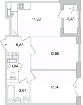 2-к квартира, строящийся дом, 52м2, 2/4 этаж