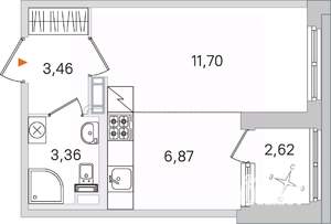 Студия квартира, вторичка, 25м2, 4/4 этаж