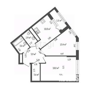 1-к квартира, вторичка, 42м2, 1/8 этаж