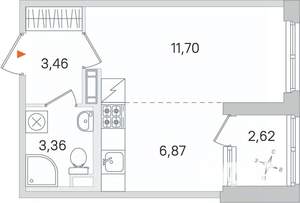 Студия квартира, вторичка, 27м2, 2/4 этаж