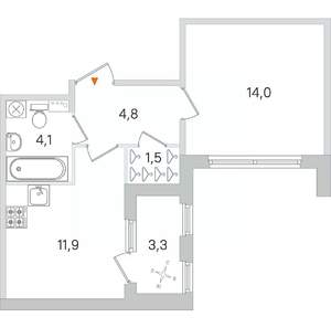 1-к квартира, строящийся дом, 36м2, 3/4 этаж