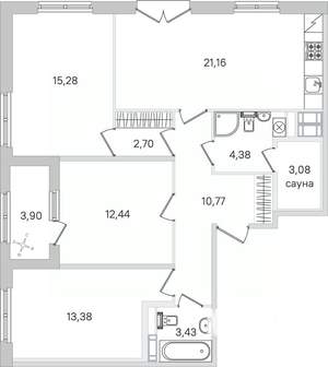 3-к квартира, строящийся дом, 89м2, 4/4 этаж