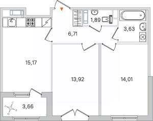 2-к квартира, вторичка, 55м2, 4/4 этаж