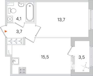 1-к квартира, строящийся дом, 37м2, 2/4 этаж