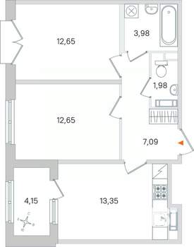 2-к квартира, строящийся дом, 52м2, 3/4 этаж