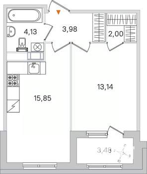 1-к квартира, вторичка, 39м2, 2/4 этаж