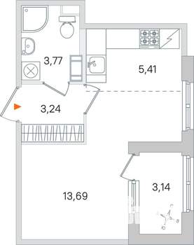 Студия квартира, строящийся дом, 26м2, 2/4 этаж