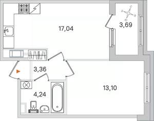 1-к квартира, вторичка, 38м2, 3/4 этаж