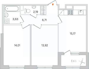 2-к квартира, вторичка, 57м2, 2/4 этаж