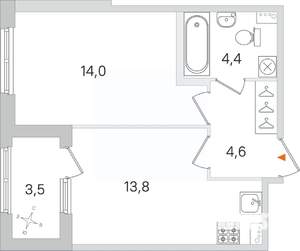 1-к квартира, строящийся дом, 37м2, 2/4 этаж