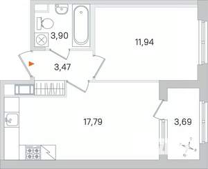 1-к квартира, вторичка, 37м2, 2/4 этаж