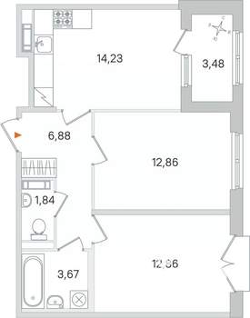 2-к квартира, вторичка, 54м2, 3/4 этаж