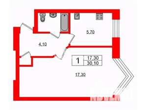 1-к квартира, вторичка, 30м2, 5/5 этаж