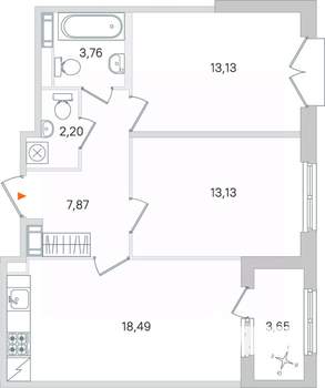 2-к квартира, строящийся дом, 59м2, 2/4 этаж