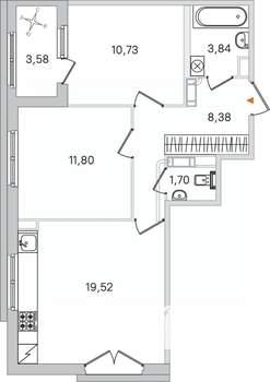 2-к квартира, вторичка, 56м2, 4/4 этаж