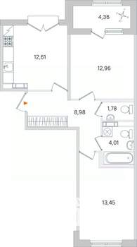 2-к квартира, вторичка, 56м2, 4/4 этаж