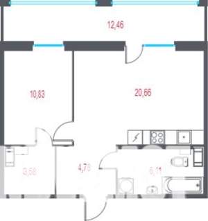 1-к квартира, вторичка, 50м2, 6/7 этаж