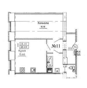 1-к квартира, вторичка, 48м2, 2/4 этаж