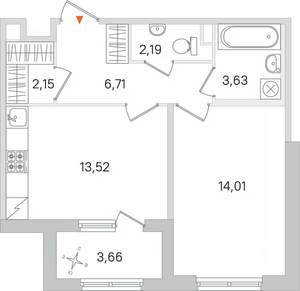 1-к квартира, строящийся дом, 42м2, 1/4 этаж