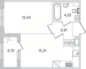 1-к квартира, строящийся дом, 39м2, 3/4 этаж