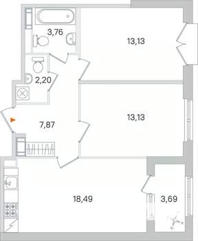 2-к квартира, строящийся дом, 59м2, 4/4 этаж