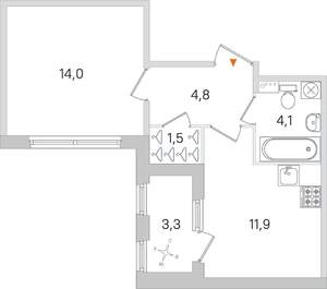 1-к квартира, вторичка, 38м2, 1/4 этаж