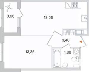 1-к квартира, строящийся дом, 39м2, 2/4 этаж