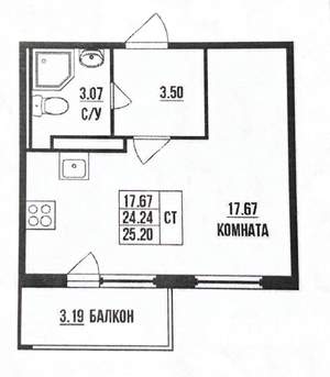 Студия квартира, вторичка, 23м2, 3/5 этаж