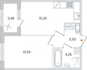 1-к квартира, вторичка, 39м2, 4/4 этаж