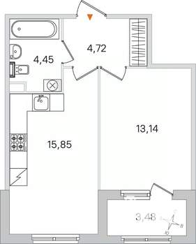 1-к квартира, вторичка, 38м2, 1/4 этаж